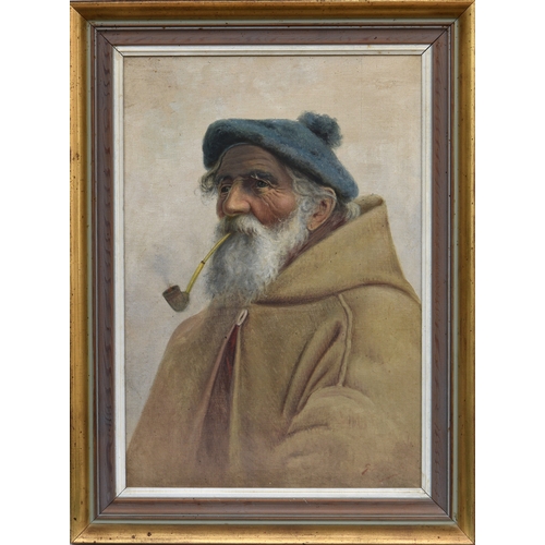 628 - British School, early 20th century, Scottish Fisherman Smoking a Pipe wearing a Tom O'Shanter, oil o... 