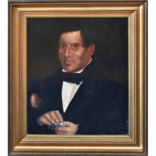 638 - English Naive School (19th century), Portrait of a gentleman with a pipe, oil on board, modern hollo... 