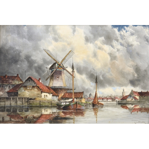 639 - Louis Van Staaten (Dutch, 1836-1909), Dutch harbour scenes, a pair, watercolour, both signed, modern... 