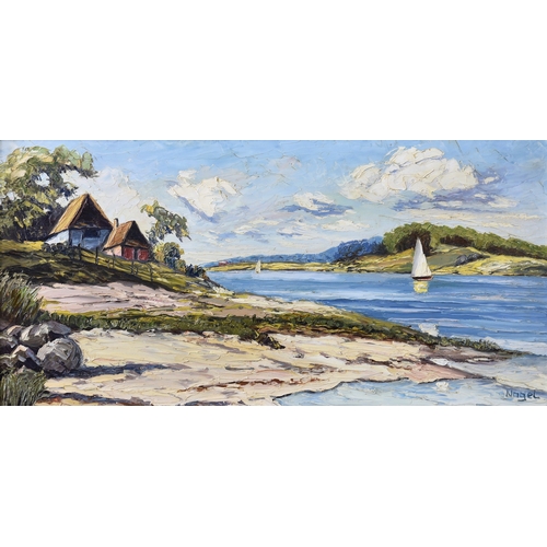 657 - Nagel (Continental School, late 20th century), River Landscape with Yachts, oil on board, signed low... 