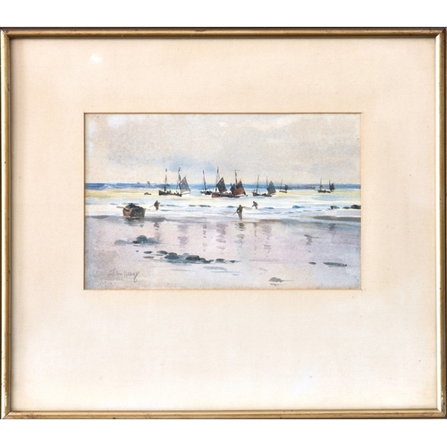 674 - John Haley (New Zealander, 1888-1954), Boats and Figures on the Shoreline, watercolour, signed lower... 