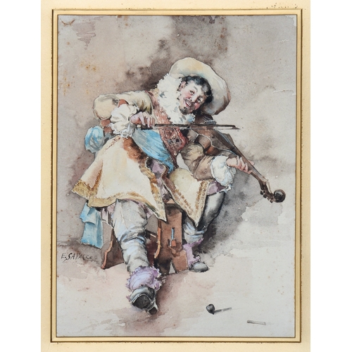 680 - E. Saracco (Italian, early 20th century), The Fiddler, watercolour, signed lower left centre, origin... 