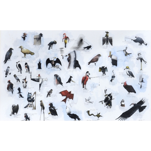 694 - Mark Brown (late 20th century), Humorous depictions of Birds of Prey, ink and watercolour and gouach... 