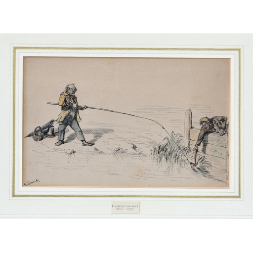 695 - Ernest Henry Griset (1844-1907), Fishing, a pair, pen & ink and watercolour, signed in ink lower lef... 