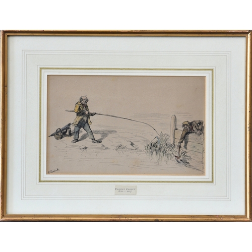 695 - Ernest Henry Griset (1844-1907), Fishing, a pair, pen & ink and watercolour, signed in ink lower lef... 