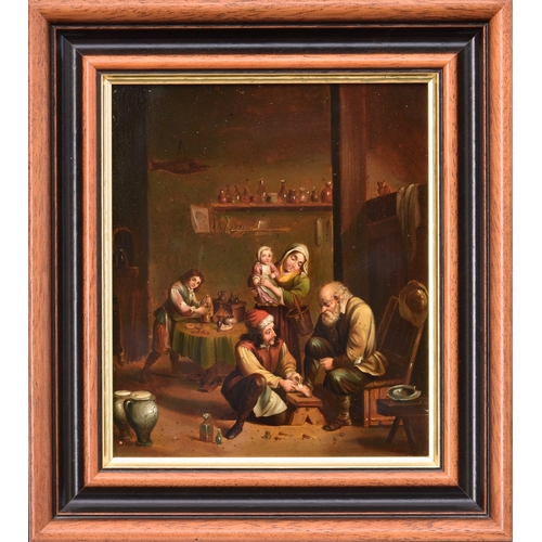 696 - English School 20th century in the Dutch 17th century style, A Doctor tending a patient's foot in hi... 