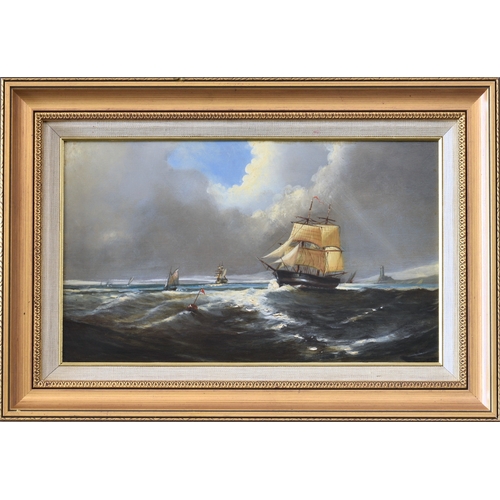 703 - English School, mid 19th century, "Rounding the Point". A two masted brig and other shippi... 