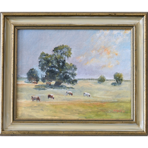 714 - Sheila Elizabeth Noble (British, b.1933), Oak Trees  & Cows in Hythe, Kent, oil on canvas, signed an... 