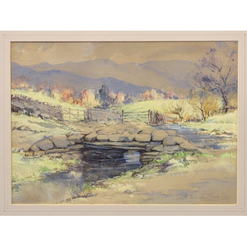 715 - H. Cronin Lowe (British, first half 20th century), Stone bridge in a lowland landscape, watercolour ... 