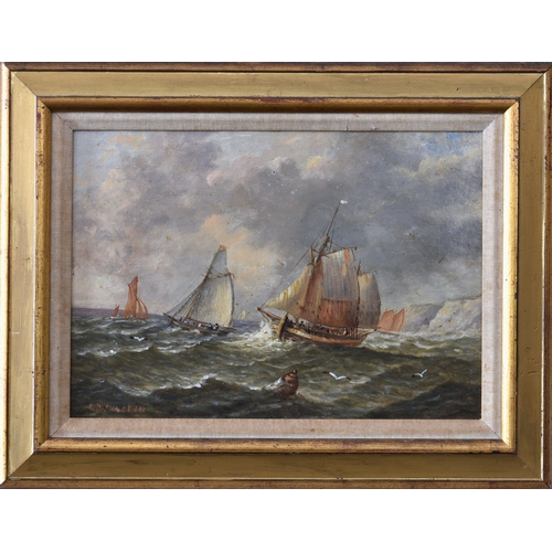 735 - Christopher Maskell (British, 1846-1933), Fishing Boats off the Coast, oil on board, signed lower le... 