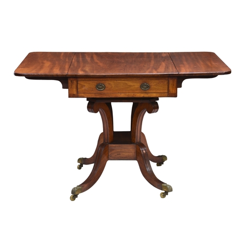 765 - A William IV mahogany Pembroke table, the top with two drop leaves with support from wooden hinged p... 