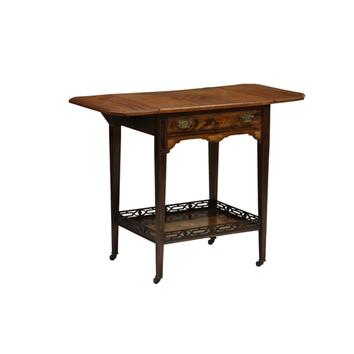 777 - A late Victorian rosewood and marquetry drop flap sofa table with galleried undertier, the top with ... 