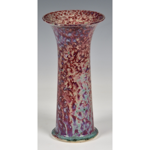 79 - A Ruskin Pottery high fired Lily Vase, 1925, stoneware, the glaze in mottled tones of grey, red and ... 