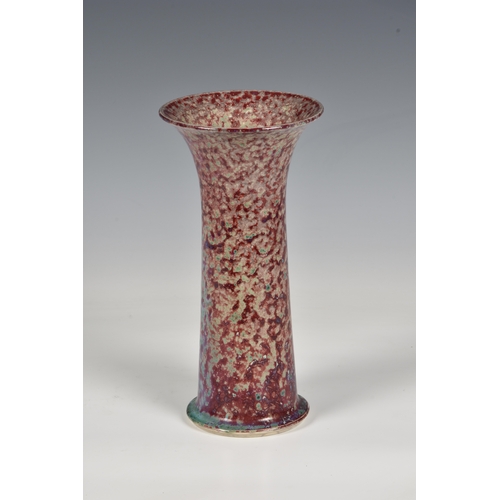 79 - A Ruskin Pottery high fired Lily Vase, 1925, stoneware, the glaze in mottled tones of grey, red and ... 