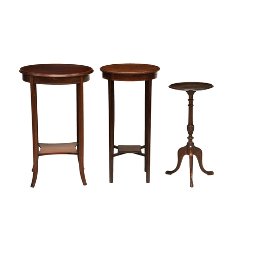 790 - Two Edwardian mahogany crossbanded occasional tables with a Georgian mahogany wine table, The occasi... 