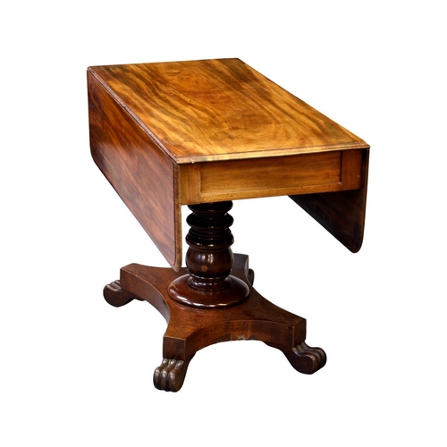 811 - A mid-19th century mahogany Pembroke-style centre table, the moulded dropflap top over a single end ... 