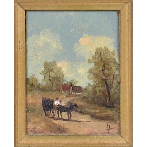 708 - English School, mid-19th century, Rural Scene, horse and cart, oil on panel, signed indistinctly low... 