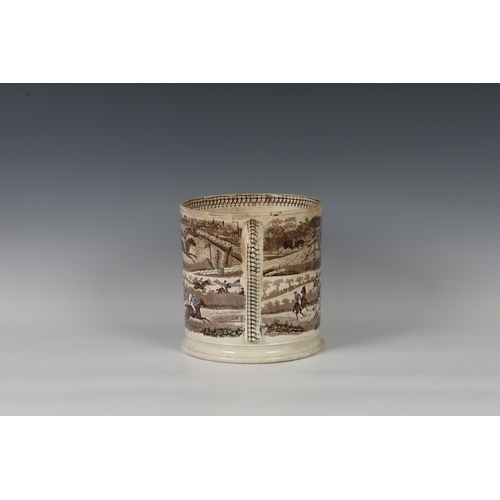 10 - A 19th century twin handled loving cup of large proportions, transfer printed and hand coloured, dep... 