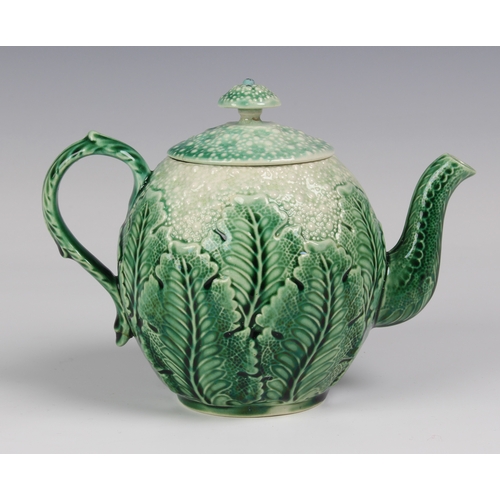 106 - An American Etruscan Majolica Teapot in the form of a Cauliflower, c.1860, similar to Wedgwood, the ... 