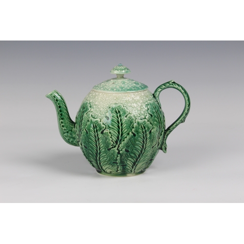 106 - An American Etruscan Majolica Teapot in the form of a Cauliflower, c.1860, similar to Wedgwood, the ... 