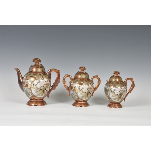 1248 - A Japanese Satsuma porcelain part tea service, early 20th century, comprising a teapot, cream jug, t... 