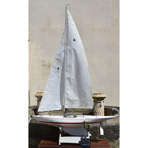 1270 - A large pond yacht 'ITHNAYN', having weighted keel, white with red trim, white formica laminate styl... 