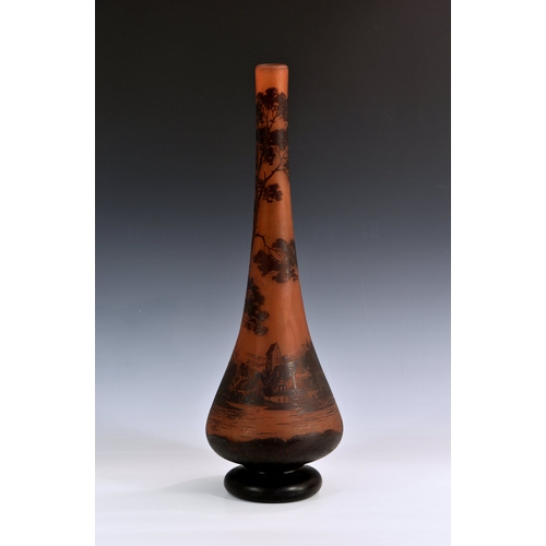 140 - A very large Loetz 'Richard' cameo glass vase, of elongated teardrop form with a bun form foot, dark... 