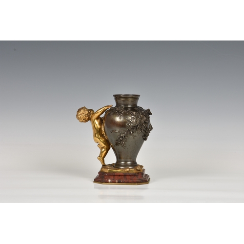 1457 - Auguste Moreau (1834-1917), French 19th century, patinated bronze and marble decorative vase, casted... 