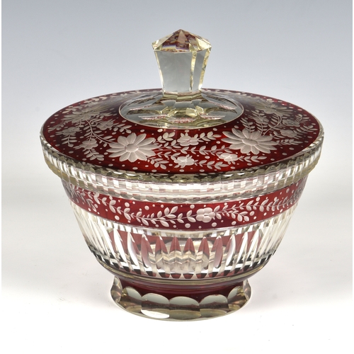 160 - A 19th century Bohemian ruby cut glass lidded bowl, with floral and foliate decoration, 7¼in. (18.4c... 