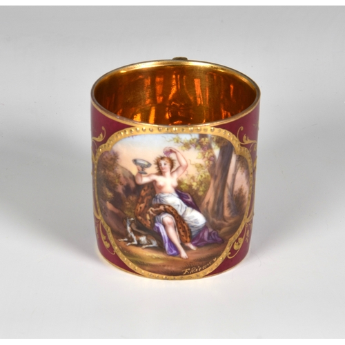 17 - A Royal Vienna porcelain coffee can, late 19th / early 20th century, with a Bacchanalian scene of a ... 