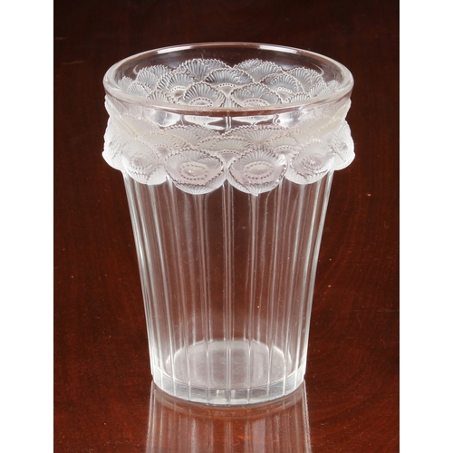 177 - A Lalique 'Boutons D'Or' glass vase, moulded in relief with a triple band of frosted poppy blooms, o... 