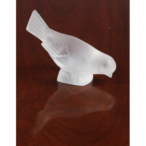 181 - A Lalique frosted glass sparrow, standing and feeding, engraved under base 4 7/8 x 3 5/8in. (12.3 x ... 