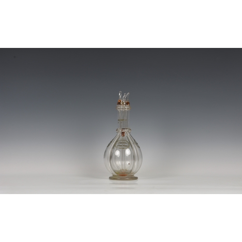 184 - An Edwardian Humphrey Taylor four division glass liqueur decanter, with acid etched decoration to ea... 