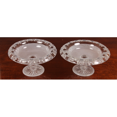 191 - A pair of Victorian cut and frosted glass tazzas, each bowl with turnover rim with panel and cross c... 