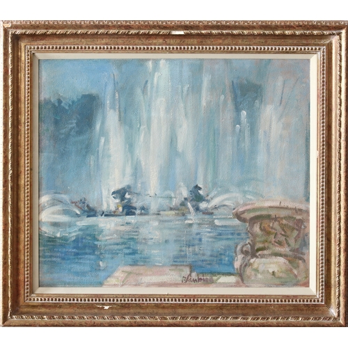 199 - Edmund Blampied R.E. (Jersey, 1886-1966), "Versailles", oil on canvas board, signed lower ... 