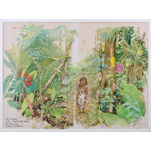 200 - Peter Le Vasseur (Guernsey, b.1938), Jaguar in the rain forest, watercolour, signed upper left, date... 