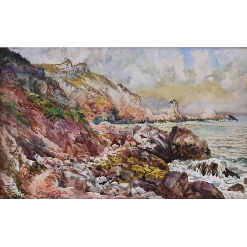 211 - William John Caparne (British, 1855-1940), Rocky coastal landscape, possibly Guernsey south coast, w... 