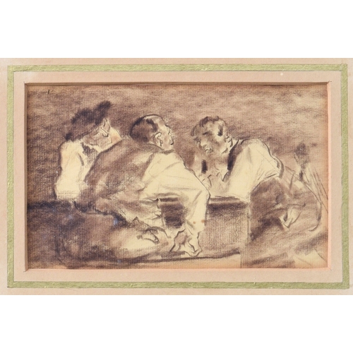 220 - Edmund Blampied RE (Jersey, 1886-1966), Three Men around a Table, crayon and charcoal, unsigned, fra... 