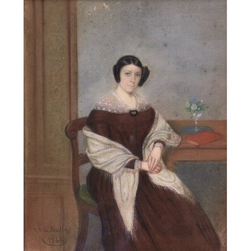 222 - Charles S. Le Bailly (Jersey, early 19th century), Portrait of a Woman Seated at  a Table, pastel, s... 