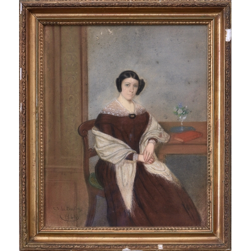 222 - Charles S. Le Bailly (Jersey, early 19th century), Portrait of a Woman Seated at  a Table, pastel, s... 