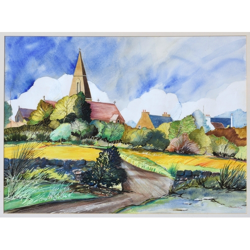 233 - John Wileman (British, 20th century), St Ouen's Church from Rue de la Campagne, Jersey, gouache and ... 