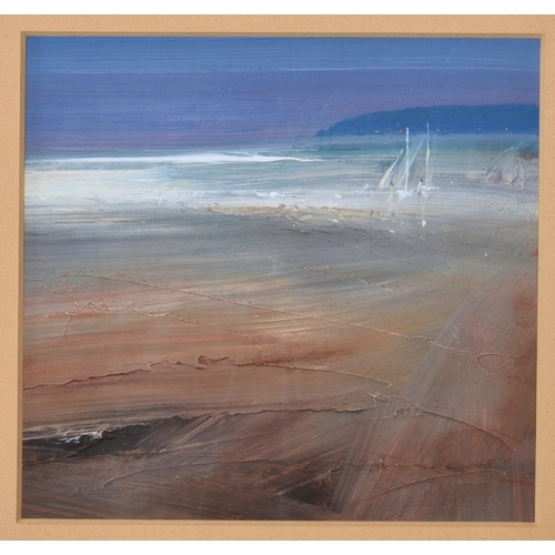 239 - David Henley (Jersey, b.1949), "Hobie Cats Returning" St Aubin's Bay, Jersey, oil on board... 