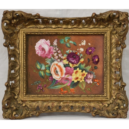 25 - A late 19th century painted porcelain plaque, depicting a spray of spring flowers, oil on porcelain,... 