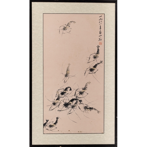 254 - Molly Parker known as Lan Mo-Li (Jersey, 20th century), Prawns, Chinese ink on paper, signed upper r... 