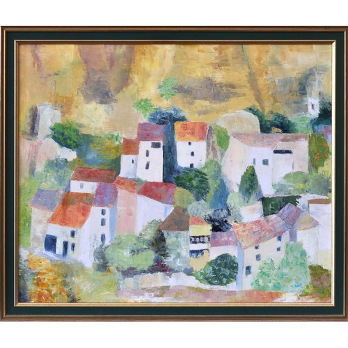 261 - Marguerite Moinon (Guernsey, b.1936), "Village en Provence", oil on canvas, signed and tit... 