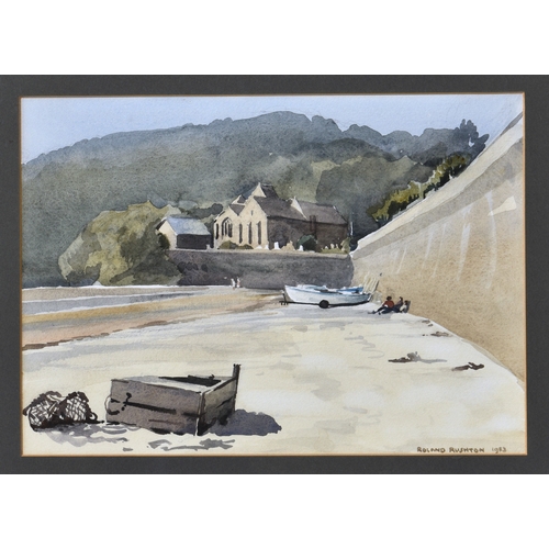 263 - Roland Rushton (British, 1907-1997), St Brelades Church, Jersey, watercolour, signed and dated 1983... 