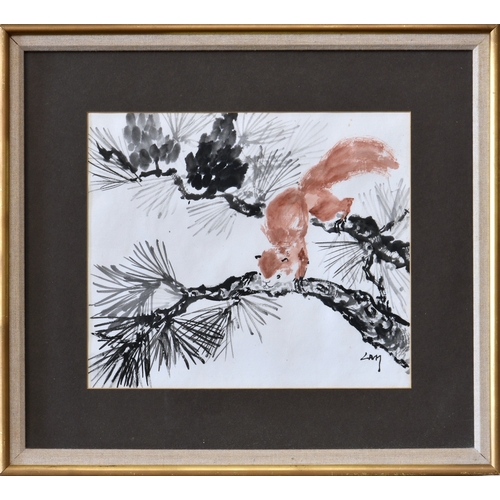 266 - Molly Parker known as Lan Mo-Li (Jersey, 20th century), Red Squirrel, Chinese ink and watercolour, s... 