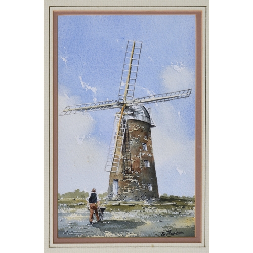 279 - Eric Thompson (British, 20th century), Windmill, watercolour, signed lower right, framed, 10½ x 6½in... 