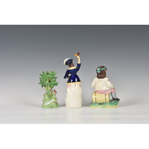 30 - A Walton Staffordshire pearlware bocage figure, with a pastoral theme which features a girl playing ... 