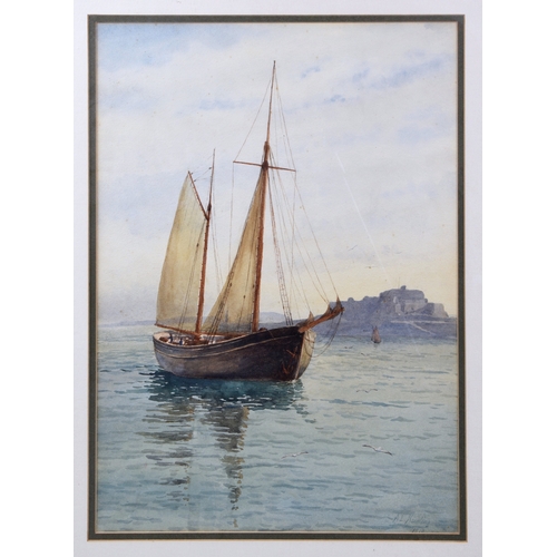 301 - Alice E. Newling (British, fl. early 20th century), Sailing vessel off Castle Cornet, St. Peter Port... 